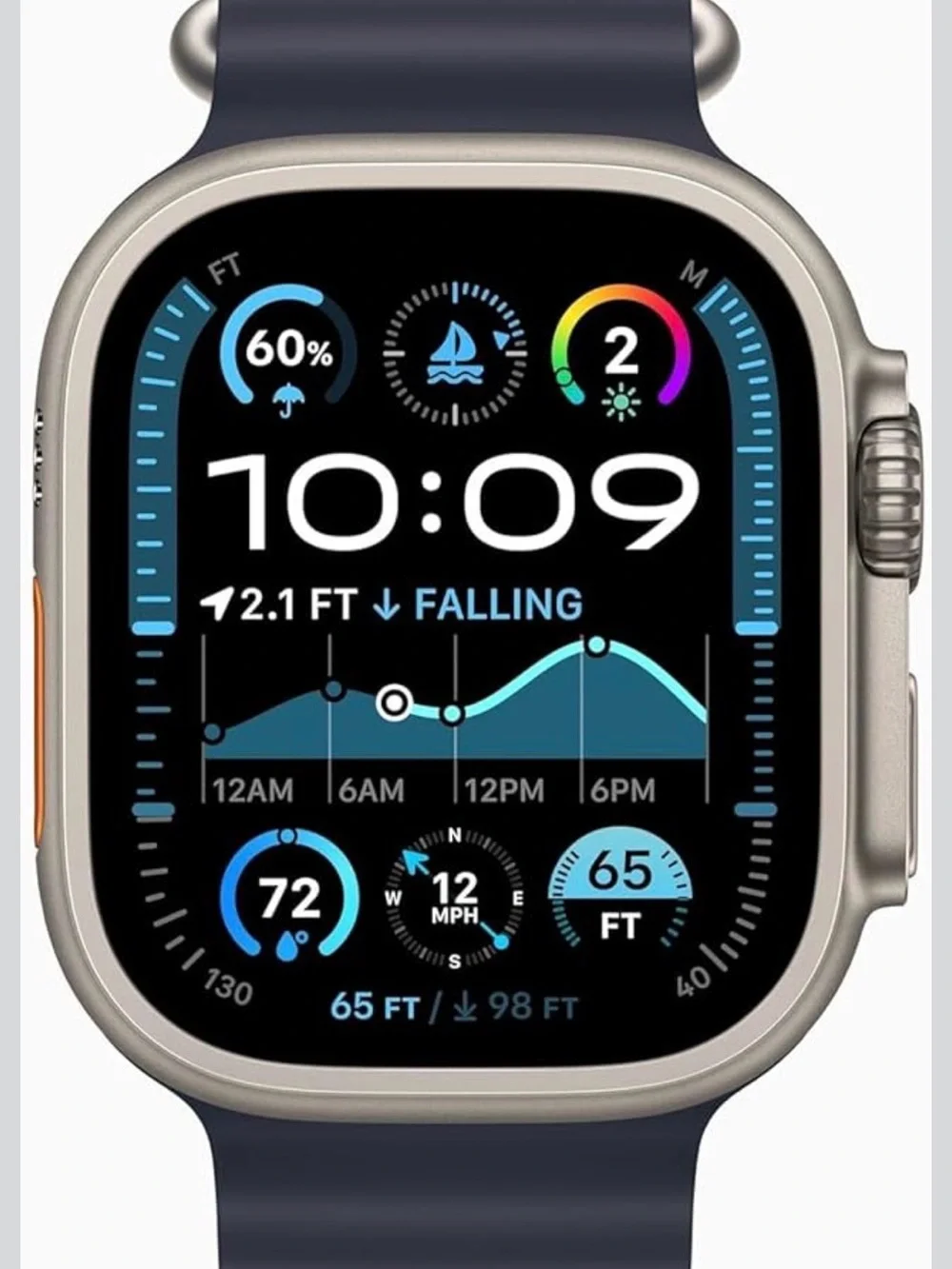Apple Watch Titanium Case with Navy Blue Sport Band